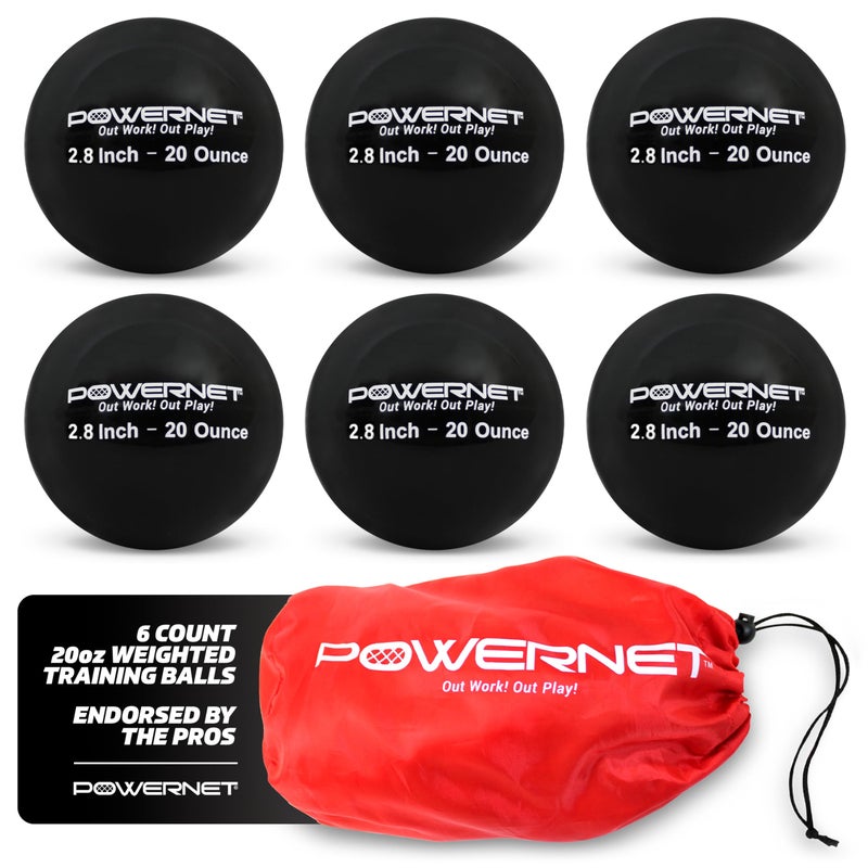 PowerNet Weighted Baseballs for Hitting Training, Baseball Training Equipment for Throwing & Batting, Build Muscle & Strength, 6 Balls 2.8" (20 Oz - Black) - Image 1